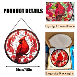 BDHRKTE Cardinal on Branch Stained Glass Window Hanging, Red Cardinal Garden Suncatchers Outdoor, for Women,Cardinal suncatcher Gifts for Mom Grandma 7.87"