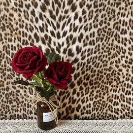 Non-Pasted Wallpaper Leopard Wallpaper Textured 17.3'' x 19.7ft Animal Print Glitter Wallpaper Jungle Animal Wallpaper Non-Woven 3D Embossed Wallpaper - Size: 236" x 17.3"