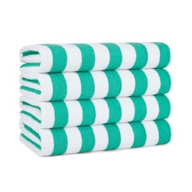 30x70 Inch 500 GSM 100% Ring Spun Cotton Beach Towel Set of 4 | Oversized Rectangle Shape Striped Pattern Coconut White Green Colors | Machine Washable Yarn Dyed Ultra Absorbent Soft Cozy Comfortable