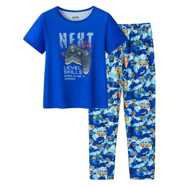 UNICABBIT21 Pajamas for Boys Cute Blue Gamer Short Sleeve and