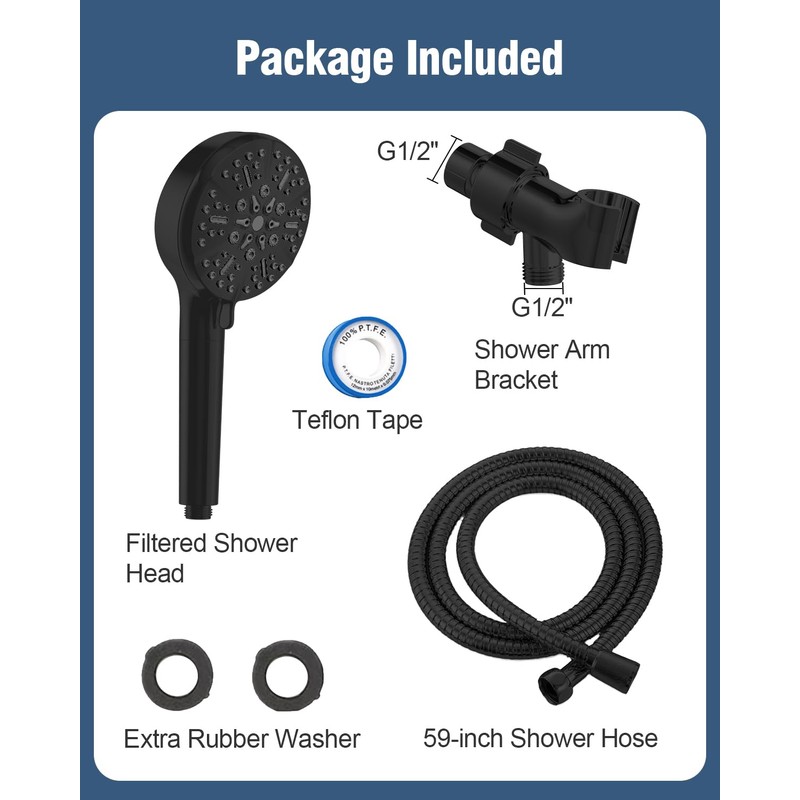 Filtered Shower Head with Handheld Matte Black, BOWGER 6 Modes