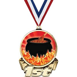 Chili Cook Off First Place Medal, 3" Gold Flaming Hot Chili Pot Trophy Medal Award 20 Pack