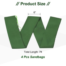 PATIKIL 7' x 6" Sand Bag for Flooding, 4 Pack Long Canvas Sandbags Thickened Water barriers for Flooding with Binding Elastic Band for Door Flood Control, Green