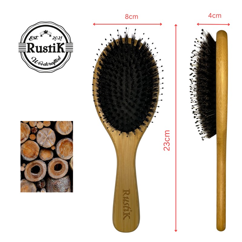 Boar Bristle Oval Hair Brush by RustiK, Eco Friendly, Detangling,