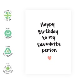 Central 23 Sweet Birthday Card For Men Women - Happy Birthday To My Favourite Person - Girlfriend Boyfriend Birthday Card - Cute Greeting Card For Husband And Wife - Comes With Fun Stickers