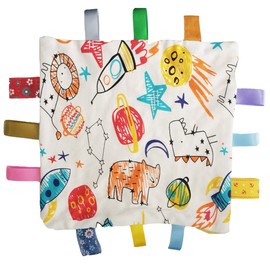 Eyands Baby Tag Blanket, Cotton and Plush Soft Taggy Blanket, Cute Blanket with Tags, NO Crinkle Sound Lovely Label Blanket