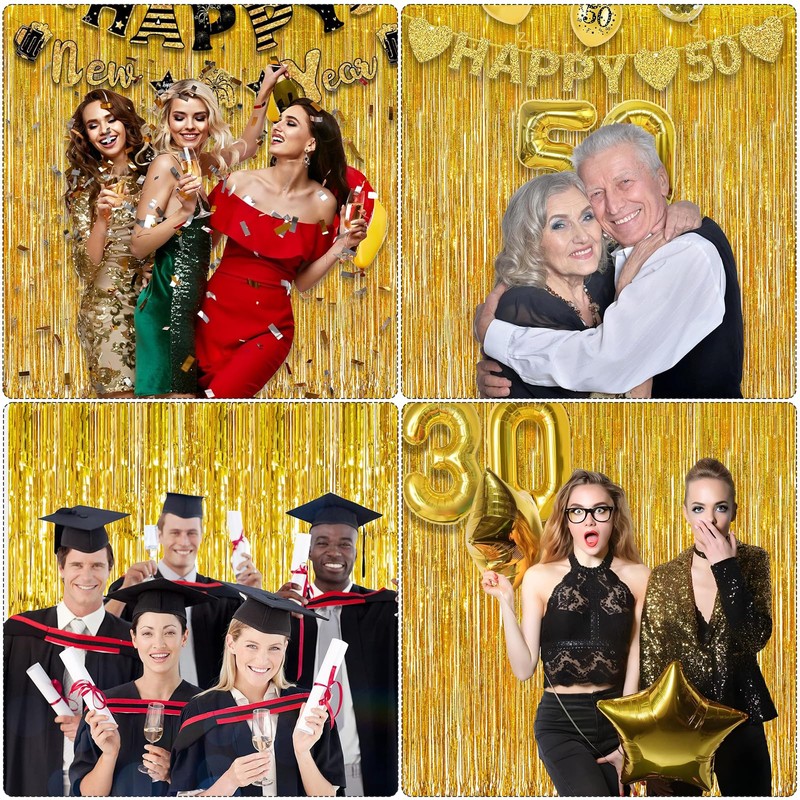 Luoqun88 2 PCS 3.2 x 6.5ft Glitter Gold Tinsel Curtain,