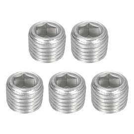 QUARKZMAN Pack of 5 Blanking Plugs, Pipe Plugs, NPT 1/16 Inch Stainless Steel Male Thread Countersunk Plug with Hexagonal Socket for Pipe Fittings and Seals, Silver