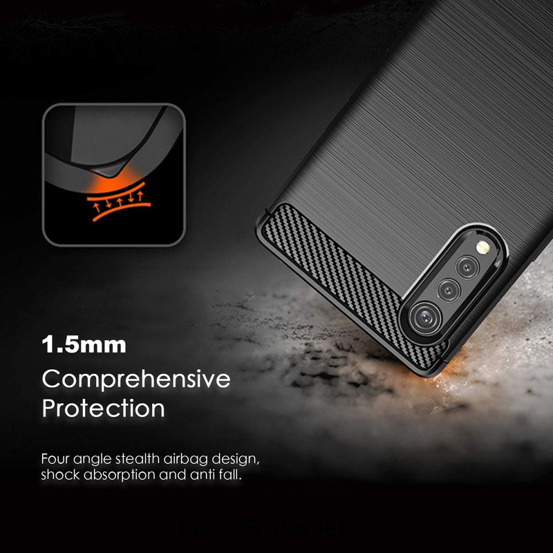 SCL Case for LG Velvet,[Red] Carbon Fiber Effect Gel Grip