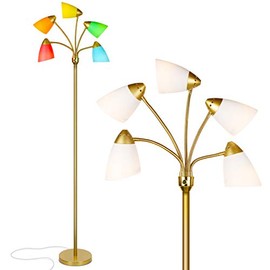Brightech Medusa LED Floor Lamp – Multi-Head Dimmable Floor Lamp for Living Rooms & Offices – Tall Lamp with Interchangeable Shades, Adjustable Standing Lamp for Bedroom Reading – Brass/Gold
