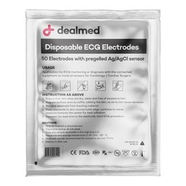 Dealmed Disposable Snap ECG Electrodes with Pregelled Ag/AgCl Sensor Gel Adhesive Stress Test Single 35mm x 40mm, 50 Count (Pack of 1)