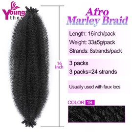 Pre-Separated Springy Afro Twist Hair 16 Inch 3 Packs Soft Spring Twist Hair for Butterfly Locs Wrapping Hair For Soft Locs Synthetic Marley Twist Braiding Hair Extensions for Black Women (#1B)