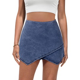 luvamia Denim Skorts for Women High Waisted Skorts Skirts for Women Womens Fashion 2024 Blue Jean Skirts for Women Denim Mini Skort Skort Denim Wategos Blue Medium Fits Size 8 / Size 10