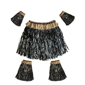 BESTOYARD 5pcs Hawaiian Fancy Grass Skirt Set Arm and Leg Bands Costume Elastic Costume Party Accessory (Black)