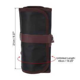 PATIKIL Handmade 36 Slots Roll Up Pencil Case, Oxford Cloth Pencil Wrap Pouch Pen Holder Organizer for Artist Drawing Coloring Sketching, Brown/Black