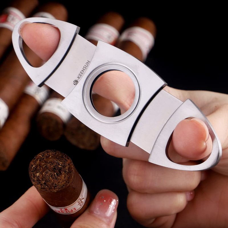 KEENSUN - Cigar Cutter, Stainless Steel Guillotine Double Blades and