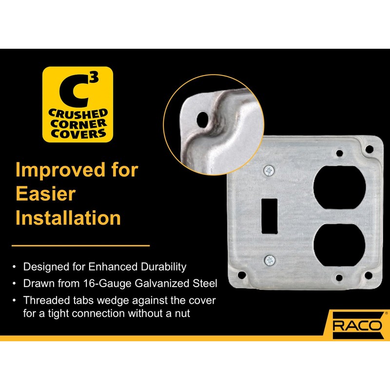 Hubbell-Raco 906C 1 Duplex Receptacle and Toggle Switch 4-Inch Square