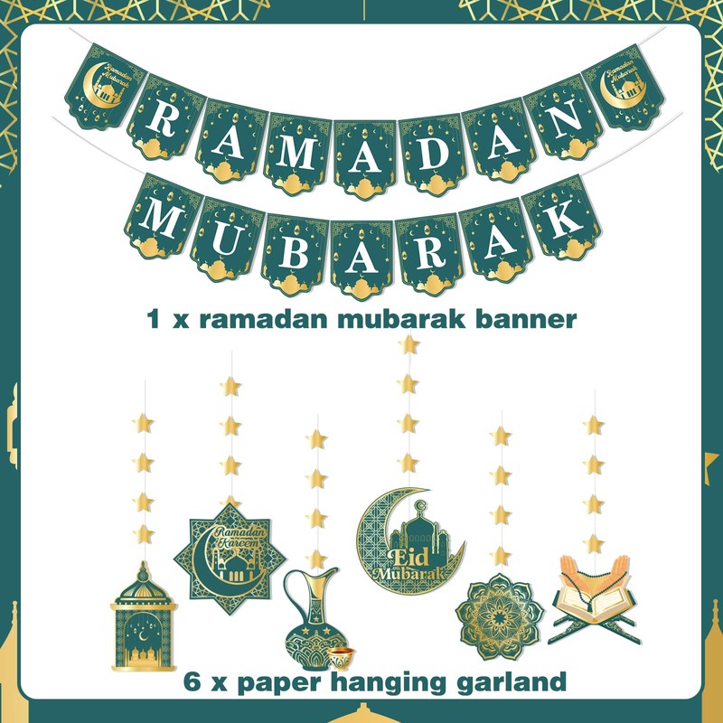 Eid Mubarak Decorations Set - Green and Gold Ramadan Mubarak