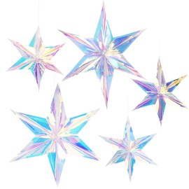 5 Pcs Iridescent Hanging Ornaments Novelty Decorations Foil Star Ceiling Decorative for Festival Birthday Mermaid Ocean Christmas New Year Party