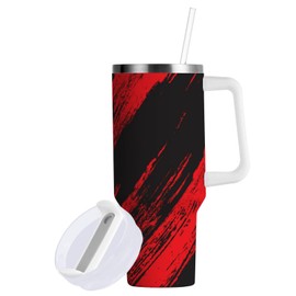 Tatenale 40 oz Tumbler with Handle Lid and Straw Leak Proof Insulated Stainless Steel for Water Coffee or Ice Tea Keep Cold or Hot Red and Black