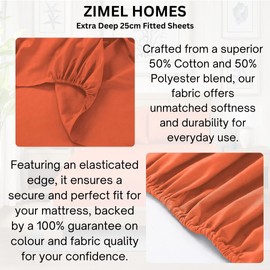 ZIMEL HOMES Non Iron Soft Poly-Cotton Plain Dyed Fitted Sheet Single, Double, King, Super King 15 Modern Colors (Orange, Single)