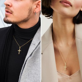 ALEXCRAFT Cross Chain Gold Silver Necklace for Women Men Girls Chain with Cross Gift for Women Girlfriend Mum Girls, Gold, No Gemstone