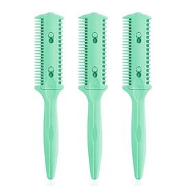 Soft 'N Style Haircut Razor Comb, 3 Pack - Double Sided Razor Hair Styling Scissors Comb, Split Ends Trimmer Styler for Thin and Thick Hair (Green, Metal, F, 3 Count)