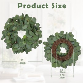 38 cm Artificial Eucalyptus Wreath Leaf Wreaths Front Door Summer Wreath Door Wreath Decoration Green Wreath for Farmhouse Window Decoration Wedding Door Party Wall Festival Garden Decor