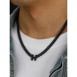 Bandmax Black K Necklace for Men Women 18 Inch Cuban Chain Choker with Initial K Pendant Name Necklace Letter K Choker Chunky Chain Necklace for Husband Father Son