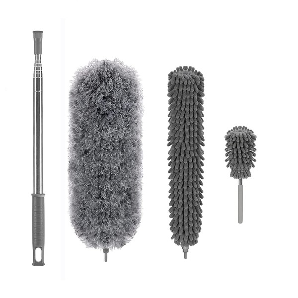 Microfiber Feather Duster, 4pcs Resuable Bendable Dusters with 100 Inches Extra Long Pole, Washable Duster for Cleaning High Ceiling, Ceiling Fan, Blinds, Cowwebs, Furniture, Cars
