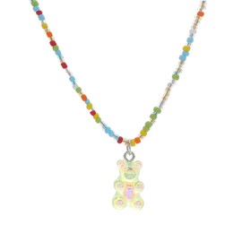 FORUBUS Colorful Gummy Bear Necklace, Cute Resin Candy Necklace with Adjustable Chain, Kawaii Jewelry for Women (D lime)