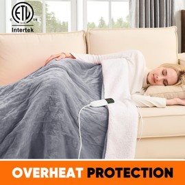 greenoak Heated Blanket Electric Full 72"X84", Heating Blanket with 10 Heat Levels 1/2/4/6/8 Hours Auto-Off Overheat Protection, Soft Flannel Sherpa Warm Heater, ETL Certified Misty Grey