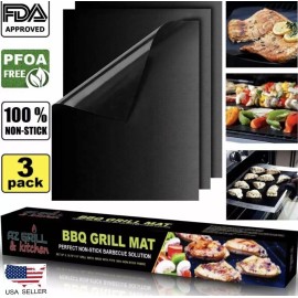 bbq grill mat non stick Reusable Gas Charcoal Baking Paper EZ Clean Set Of 3 Pc