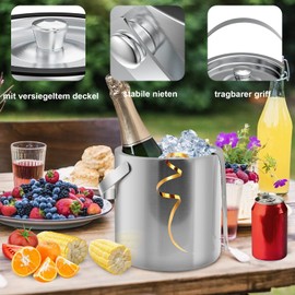 Ice Cube Tray, Round Ice Container with Strainer and Ice Tongs, 2 L Ice Cube Tray, Stainless Steel Ice Tray, Ice Cube Cooler for Bar, Party, for Storing Ice and Cooling Drinks