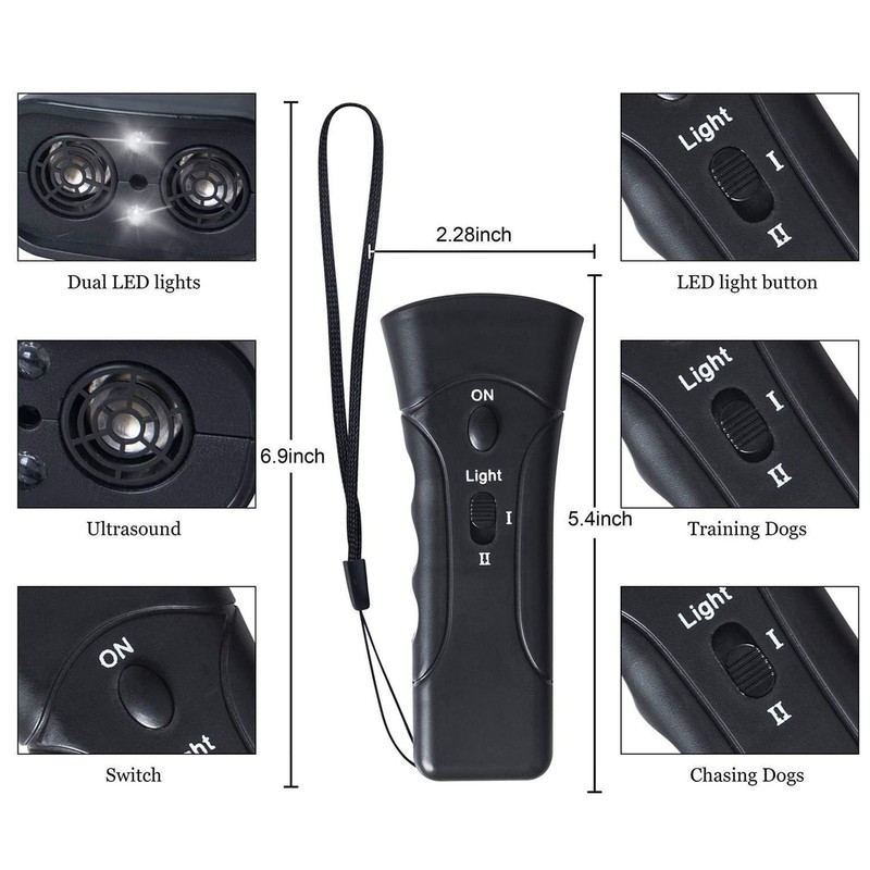 Dog Barking Control Device Portable Double Head LED Flashlight Ultrasonic