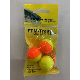 FTM Trout Pilots Round Orange/Yellow – 3 Pilot Floats for Trout Fishing, Bite Alarm for Trout Fishing on Trout Lake, Diameter: 24 mm