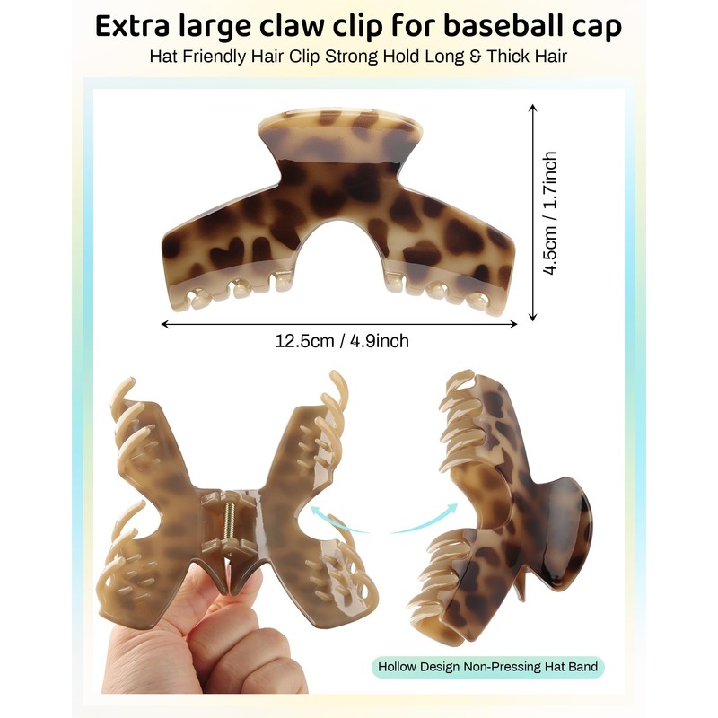 CHLINS 4 Pack 5" Hat-Friendly Claw Clips for Baseball Caps