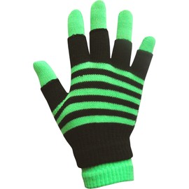 Boys & Girls Unisex Neon Stripes Magic 2 in 1 Winter Gloves with Fingerless Gloves (Neon Green)