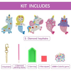 Arts and Crafts for Kids Ages 8-12, Diamond Painting Kits for Kids, Make Your Own Gem Art Keychains by Number, DIY Birthday Gifts Thanksgiving Christmas Crafts for Girls Boys Ages 3-5 4-6 6-8 10-12 (Unicorn & Mermaid)