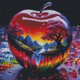 Meecaa Cross Stitch Kits 11 Count Stamped, Apple Landscape Mountains Rivers Embroidery Kit with Accessories Pre Printed (36CMx36CM) (Apple)