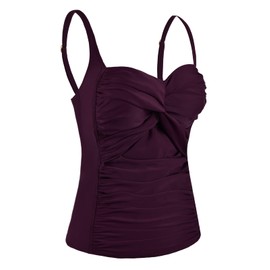 Mycoco Traje de baño acolchado para mujer, parte superior con fruncido, control de barriga, parte superior acolchada, Deep Purple/Cross, 6