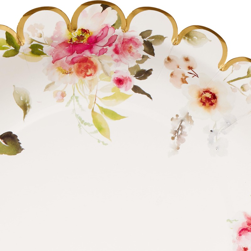 C.R. Gibson Floral Heart Gold Foil Scallop Edge Dinner Plates,