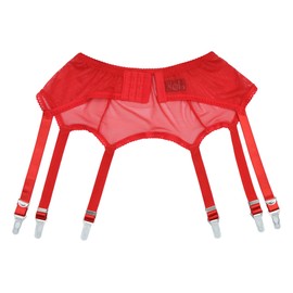 Luxallacki 6-Strap Sheer Mesh Vintage Suspender Belt With Adjustable Metal Clasps For Hold-Up Stockings (Red,XL)