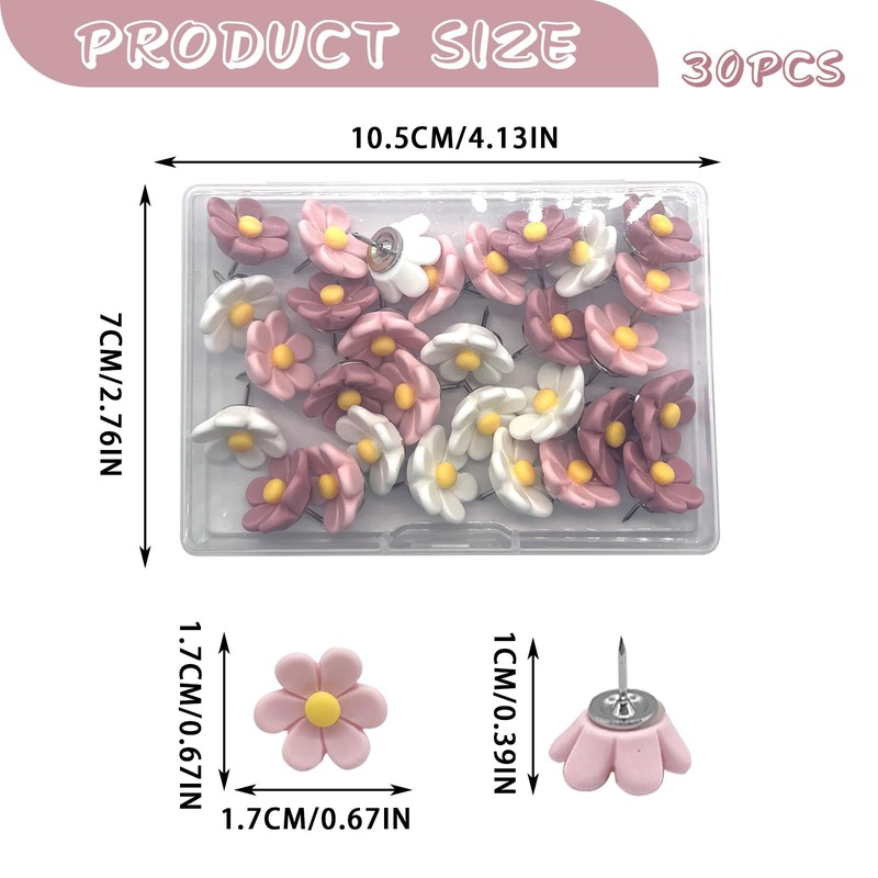 XQMMGO Pack of 30 Flower Thumbtacks, Pins for Notice Board,