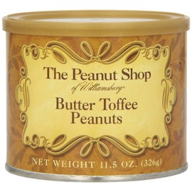 The Peanut Shop of Williamsburg Butter Toffee Toasted Williamsburg Virginia Peanuts, Handcooked , Gluten Free, Kosher Certified - 10.5 Oz Tin