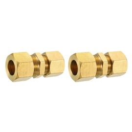 sourcing map 2Pcs Brass Compression Tube Fitting, 12mmx10mm Tube OD Connector, NPT Thread Compression Union Connectors & Compression Sleeves Ferrules, Brass Straight Coupling Adapter