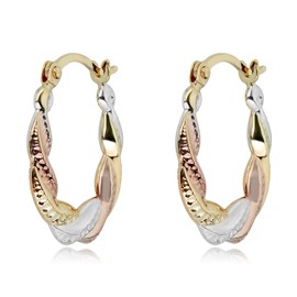 AVORA 10K Gold Twist Three-Tone Hoop Earrings