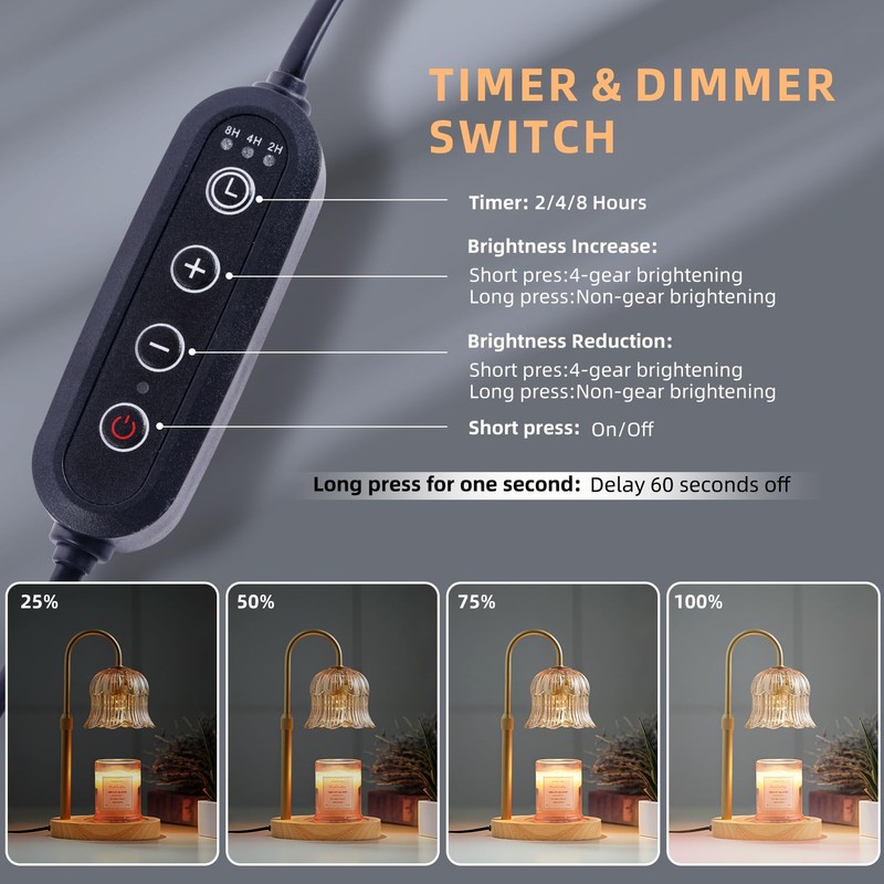 Candle Warmer Lamp with Timer: Adjustable Dimmable Height Adjustable -