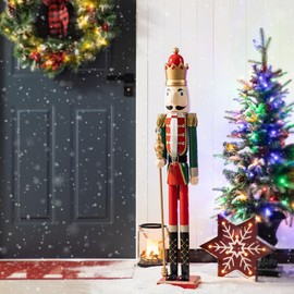 eUty King Nutcracker Christmas 42" H Wooden Nutcracker Decoration Large Size Xmas Welcome Nutcracker King Figurine Decor-Indoor & Outdoor