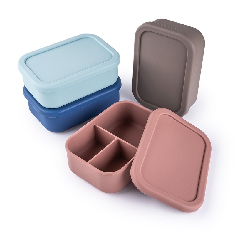 Silicone Bento Lunch Box Portable Reusable 3 Compartment Microwaveable Bento